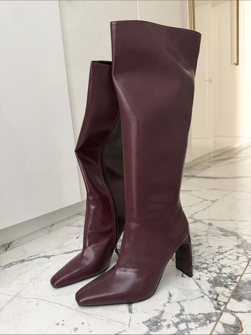 Zara Tall Burgundy Knee-High Leather Boots